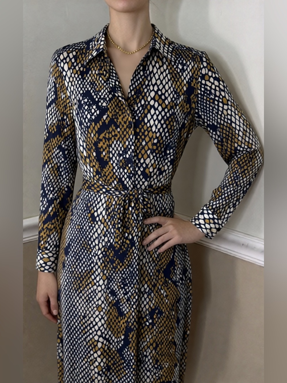 🎉 2 for $20! G by Giuliana Navy, White & Gold Long Sleeve Shirt Dress- xxs